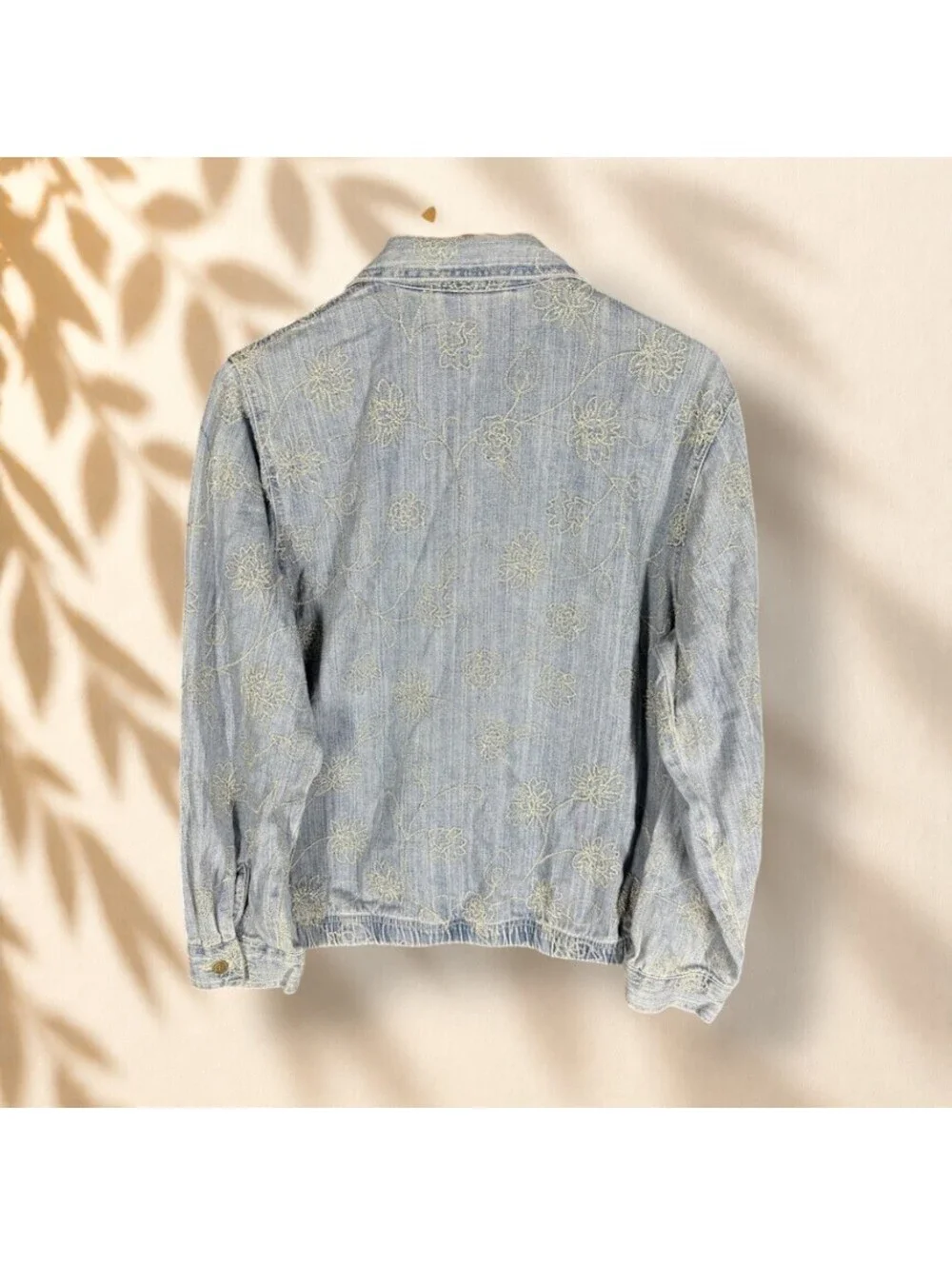 Alfred Dunner Jacket Women 14 Blue Floral Embroidered Denim Light Wash Button